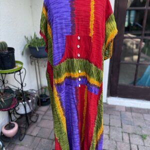 Vintage Nefertiti Tropical Vibe Kaftan With Sea Shell Buttons 1X